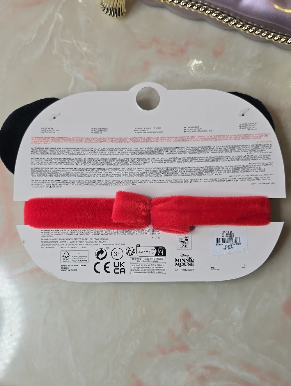 NWT Primark X Disney Mickey Mouse Eye Mask One Size Black & Red